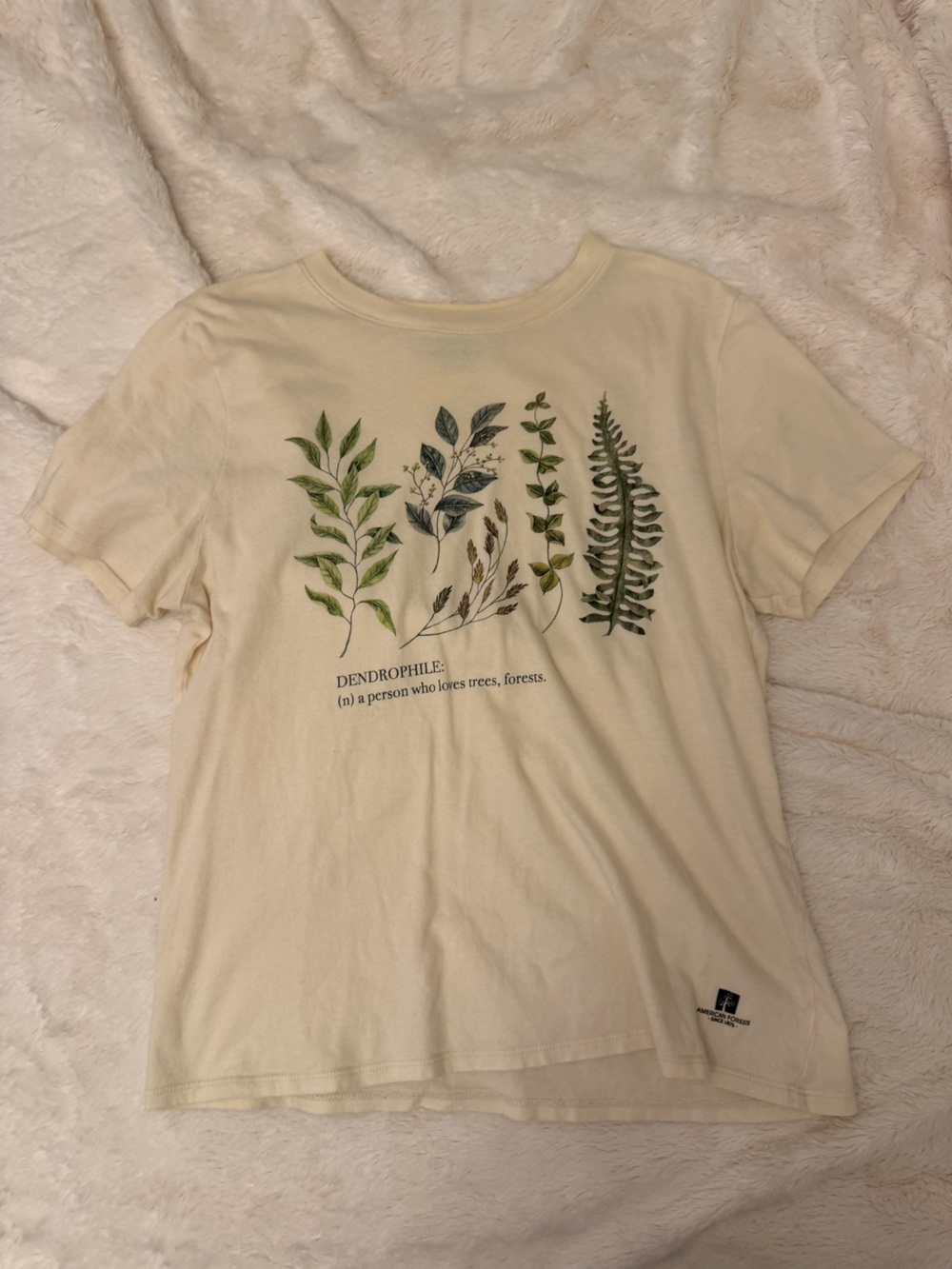 Forever 21 Cream Tee with Green Botanical Print